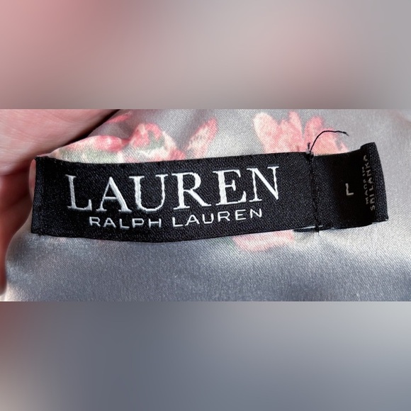 Ralph Lauren Gray Floral Satin Pajamas Size Large Top Pants Romance Feminine - Picture 3 of 11